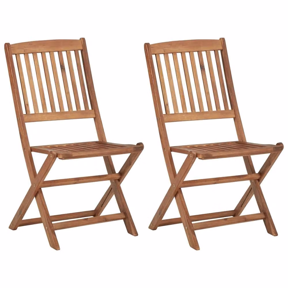 Berkfield Home Set of 2 Durable Folding Outdoor Garden Chairs in Brown Solid Oiled Acacia Wood – 2