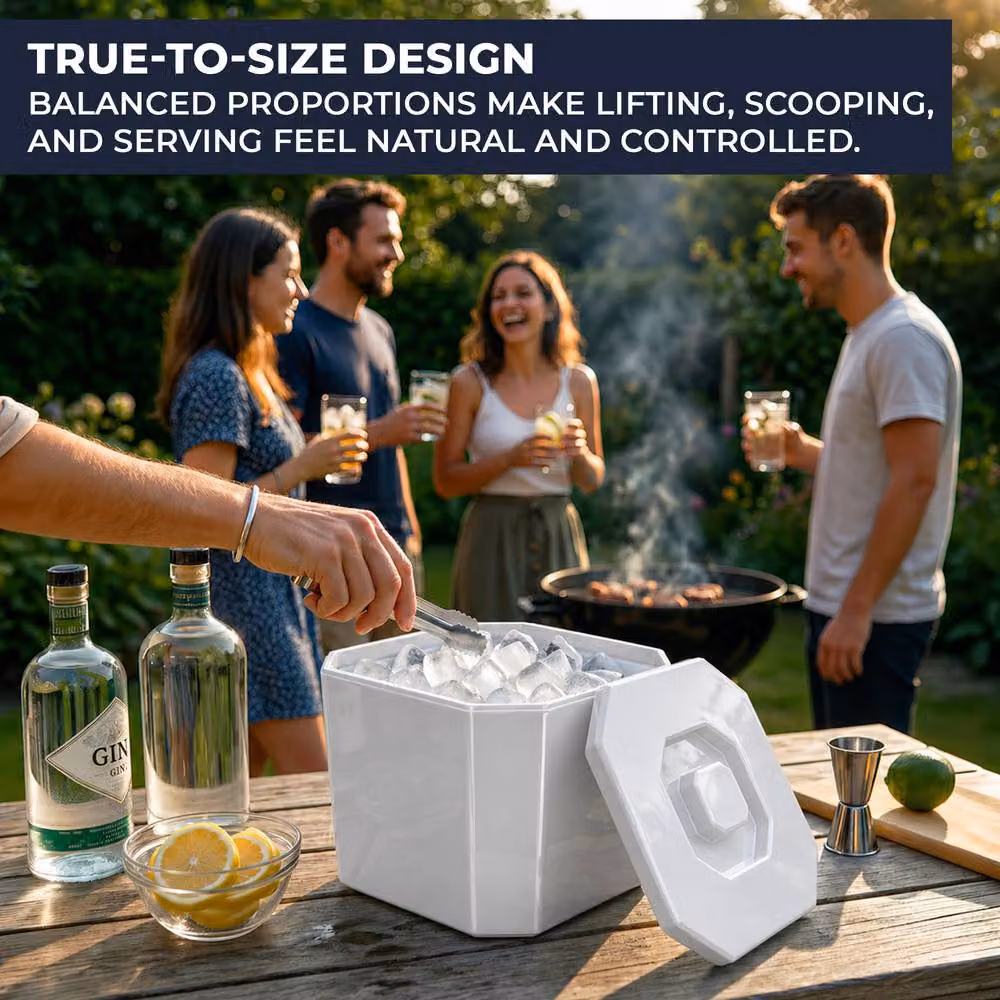 Chabrias Ltd White Octagonal Insulated Ice Bucket with Lid and Drainage Liner, 6 l – 3