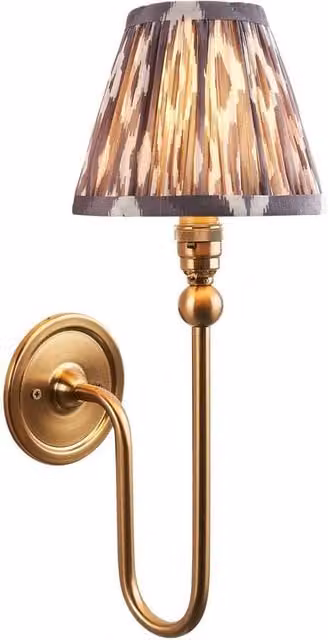 Netlighting Santiago Wall Light with Grey Fabric Ikat Shade and Brass Finish, 16 cm, B22 – 1