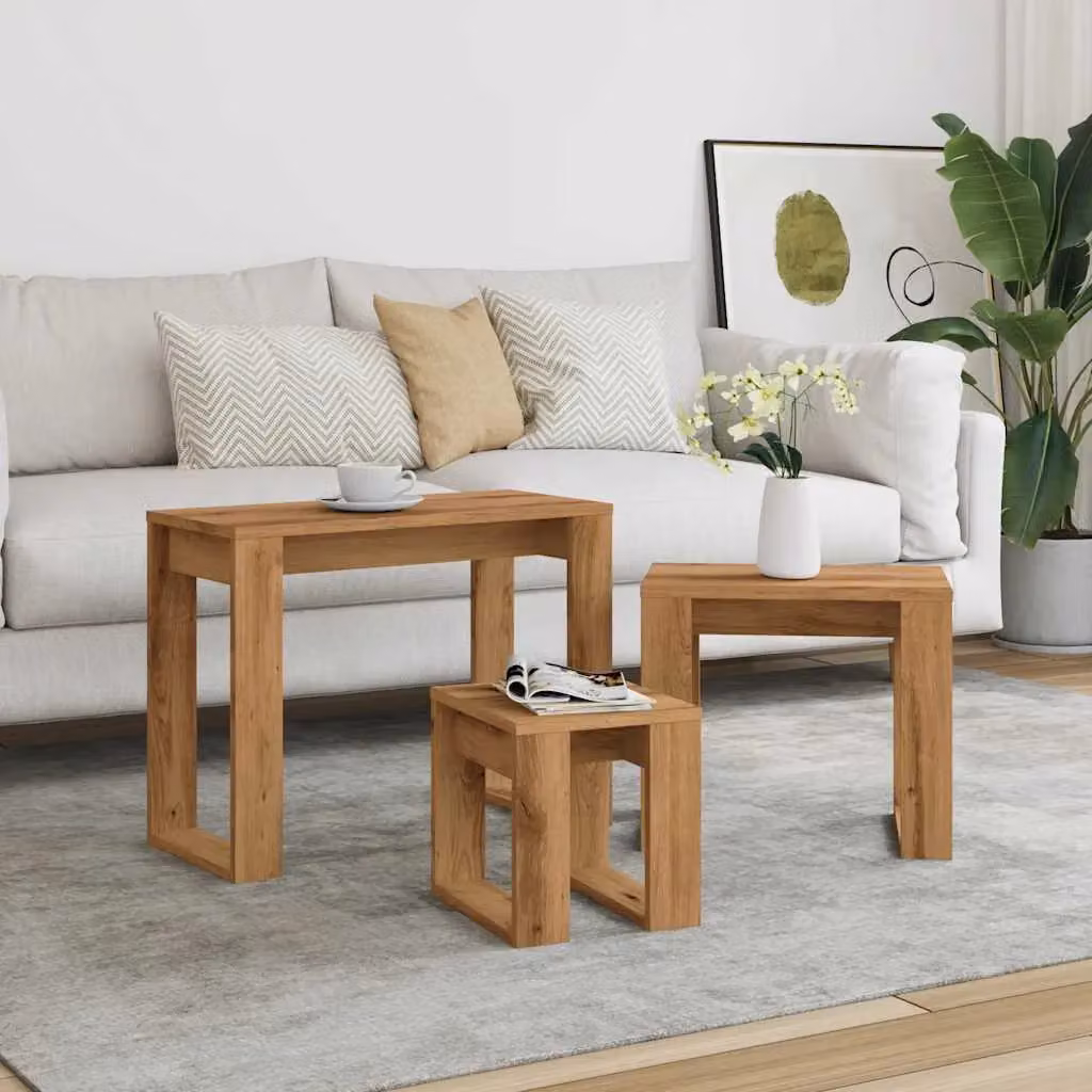 Berkfield Home Nest of 3 Tables in Artisan Oak Brown Engineered Wood – 2