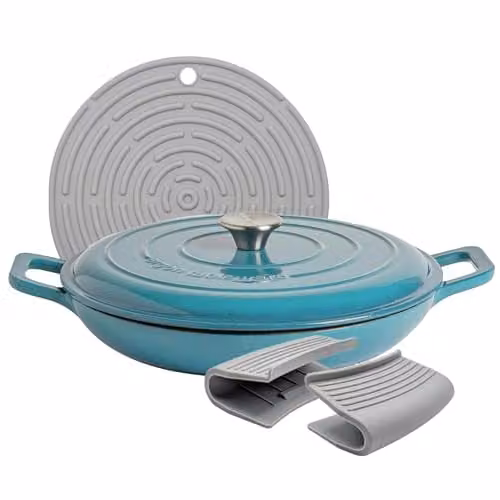 Argon Tableware Shallow Cast Iron Casserole Dish with Self-Basting Lid, 2.3 l, Turquoise and Petrol – 1