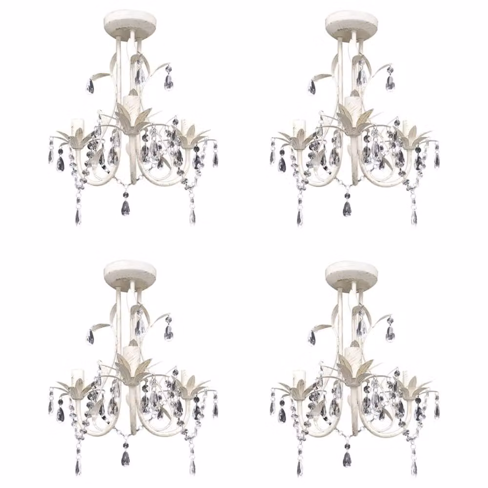 Berkfield Home Set of 4 Crystal Pendant Ceiling Lamps in White – 2
