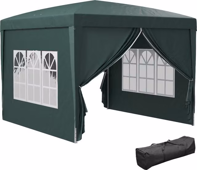 Outsunny Green Waterproof Pop Up Gazebo with Metal Frame, Side Panels, Windows and Carry Bag, W/D/H: 300 x 300 x 196 cm – 4