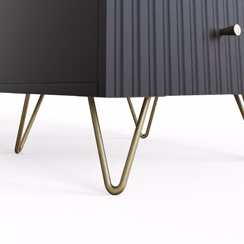 GFW Thalia 2 Drawer Bedside Table with Ribbed Front and Brass Hairpin Legs in Black, W/D/H: 40 x 40 x 46.5 cm – 4