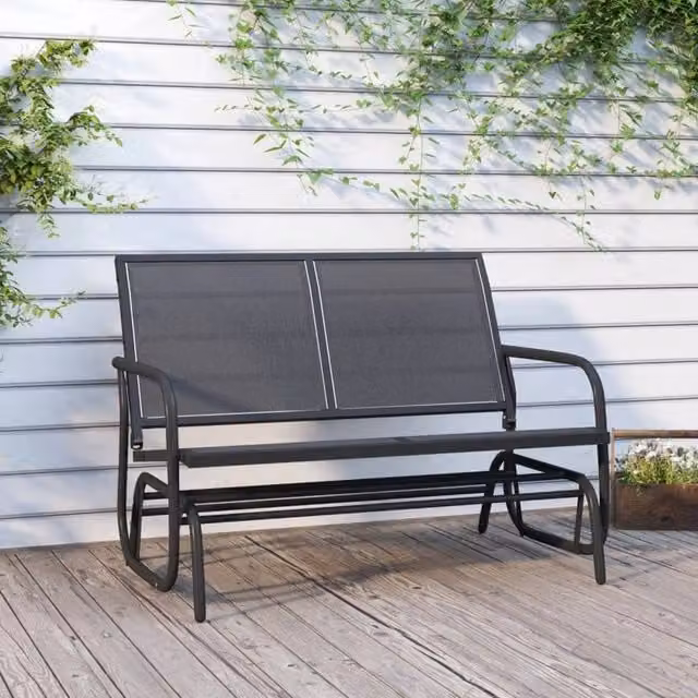 Berkfield Home Garden Glider Bench in Black with Textilene Fabric and Powder Coated Steel, W/D/H: 120.5 x 76 x 86.5 cm – 1