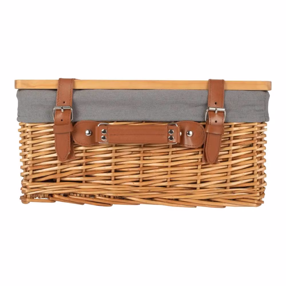 Red Hamper Large Double Steamed Willow Empty Picnic Basket with Pinewood Lid and Grey Lining, W/D/H: 46.0 x 30.0 x 19.0 cm – 2