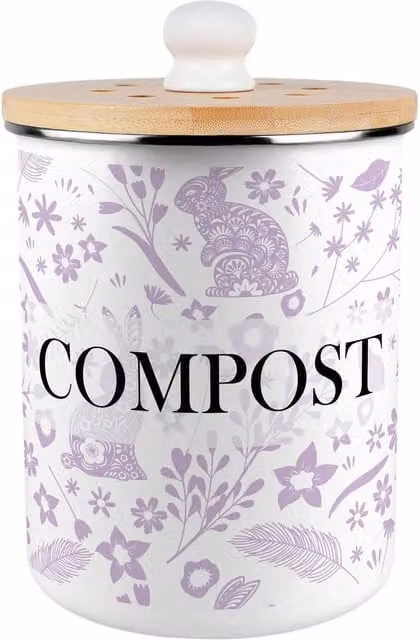 Purely Home Purple Wild Rabbits Metal Compost Caddy with Flip Lid, 2L