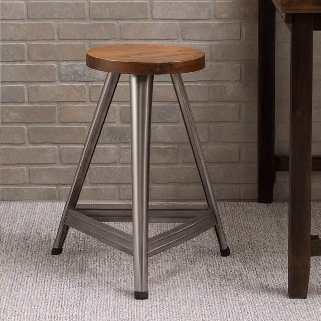 Fifty Five South Orsina Large Industrial Wood and Metal Stool in Silver – 1