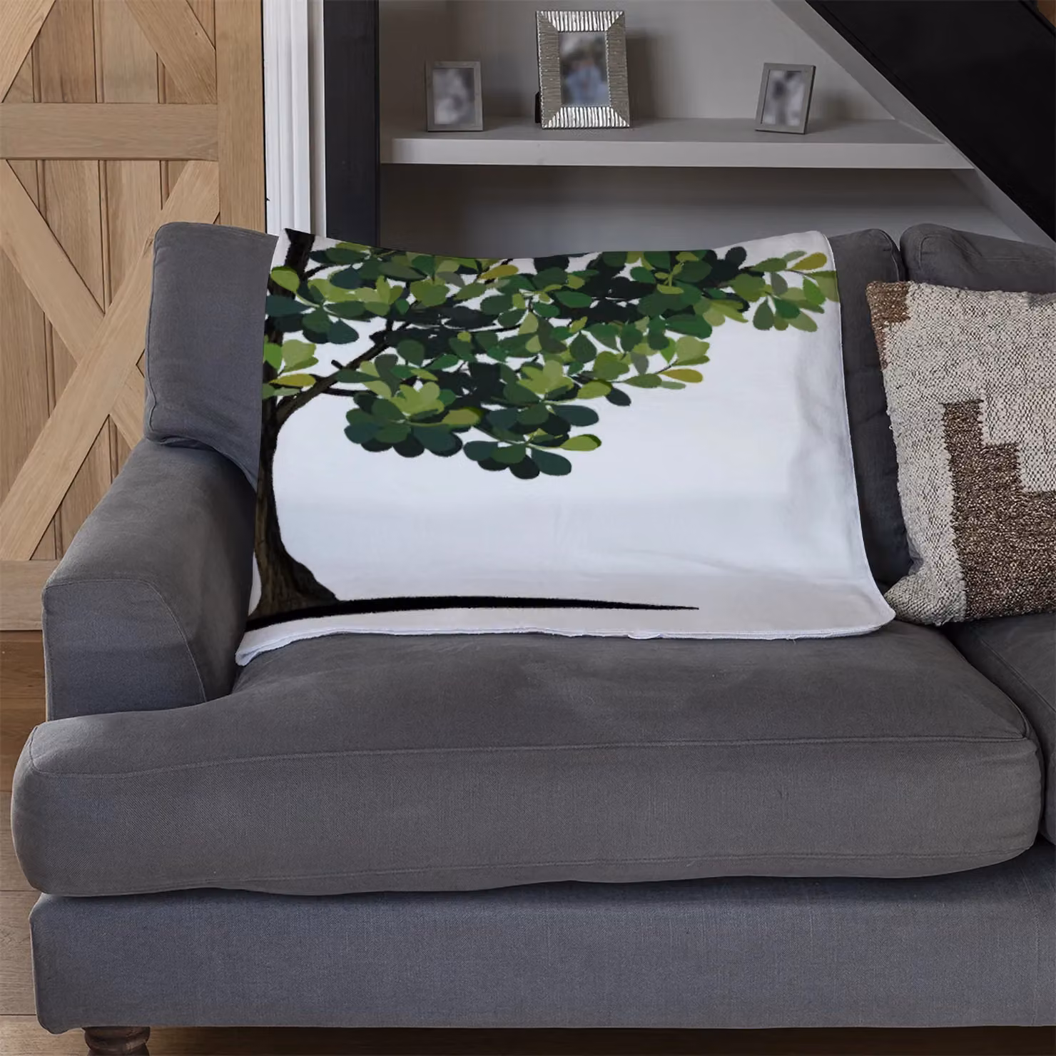 Benjamin Tate Design Tree Designer Fleece Blanket in Green, Beige or White, W/D/H: 120 x 150 cm – 3