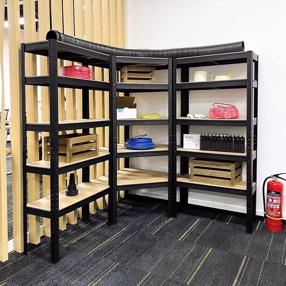 KORVIXA Brown Corner Garage Racking with Adjustable MDF Shelves, H 150 cm x W 100 cm x D 100 cm – 3