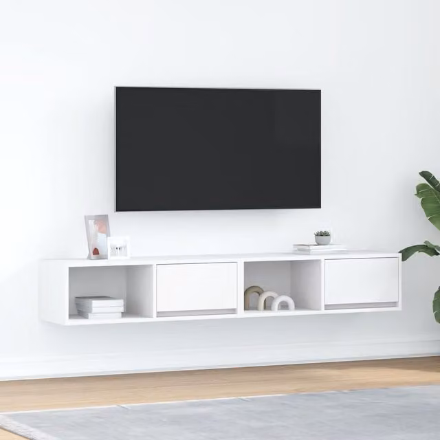 Berkfield Home Set of 2 White Wall Mounted TV Cabinets in Matt MDF, W/D/H: 80 x 31 x 25.5 cm