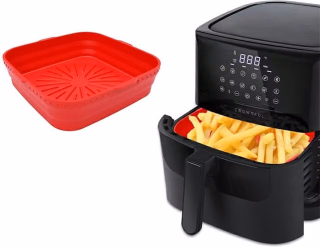 KDMK Square Nonstick Silicone Air Fryer Liner Baking Basket, Red