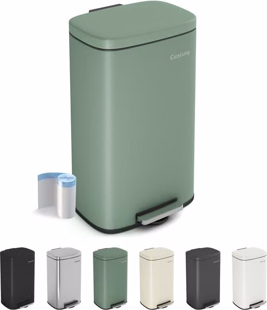 MCC Direct 30L Stainless Steel Pedal Bin with Soft Close and Removable Inner Bucket, Green