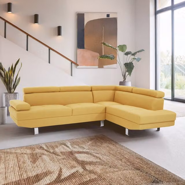 Interiors by Premier Orsina Mid Century L-Shape Corner Sofa in Yellow Velvet with Adjustable Headrests – 2