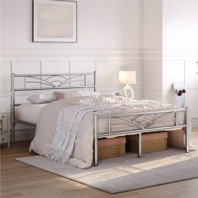 Yaheetech Metal Bed Frame with Cloud Design in Silver, W/D/H: 140 x 200 cm