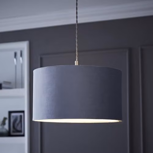 ValueLights Reni Modern Grey Fabric Drum Ceiling Lamp Shade, Width: 35 cm – 5