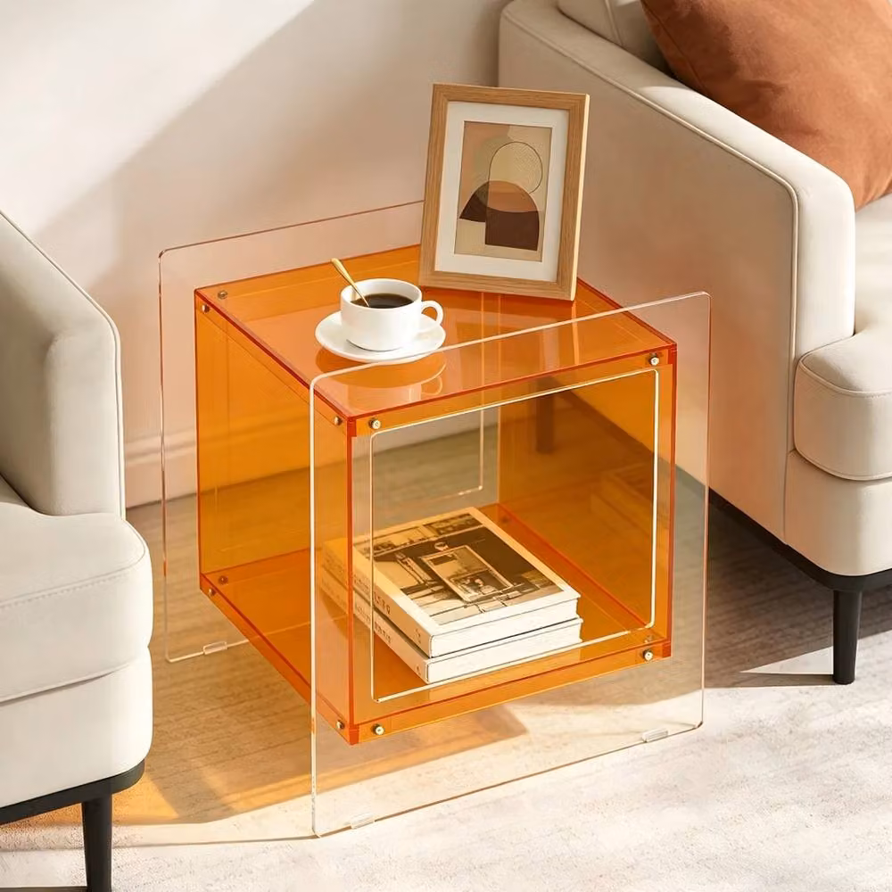 NESTLUNE Orange Transparent Acrylic Nightstand with Storage Shelf, W/D/H: 100 x 100 x 100 cm – 4