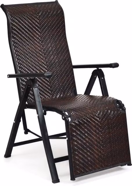Costway Brown Folding Reclining Polyrattan Chair with Armrests and Textilene Fabric
