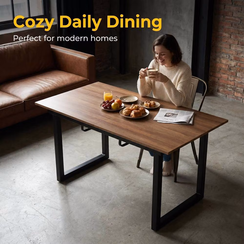 HomeTouch Modern Extendable Dining Table in Walnut and Black with Robust Metal Legs, W: 140 cm, D: 80 cm, H: 76 cm – 7