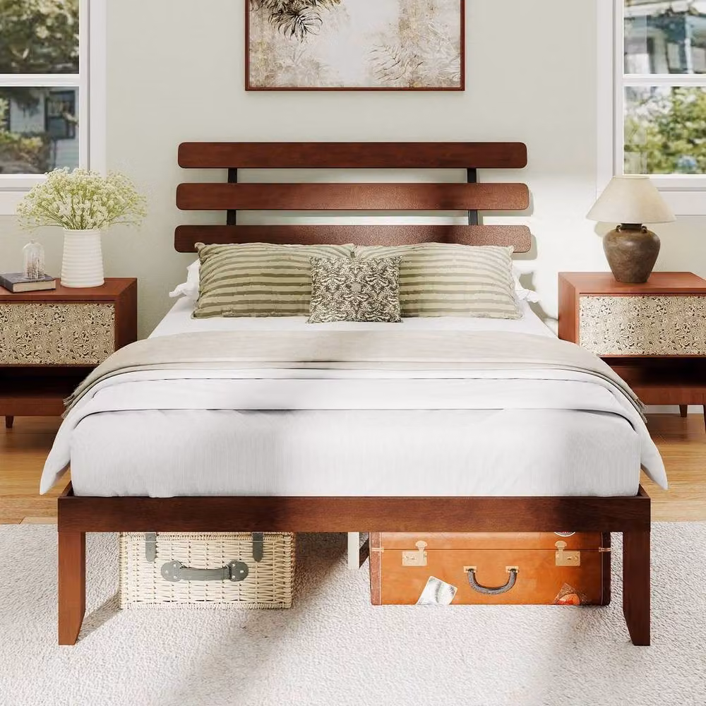 SPETLEK King Size Solid Wood Platform Bed Frame in Brown Walnut, W: 180 cm x D: 200 cm – 3