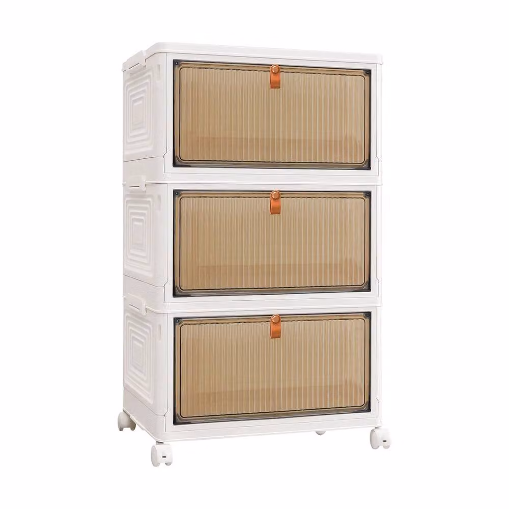 FORGEVIO 3-Tier Stackable Folding Storage Box Cabinet in White, W/D/H: 39 x 28 x 59 cm – 2