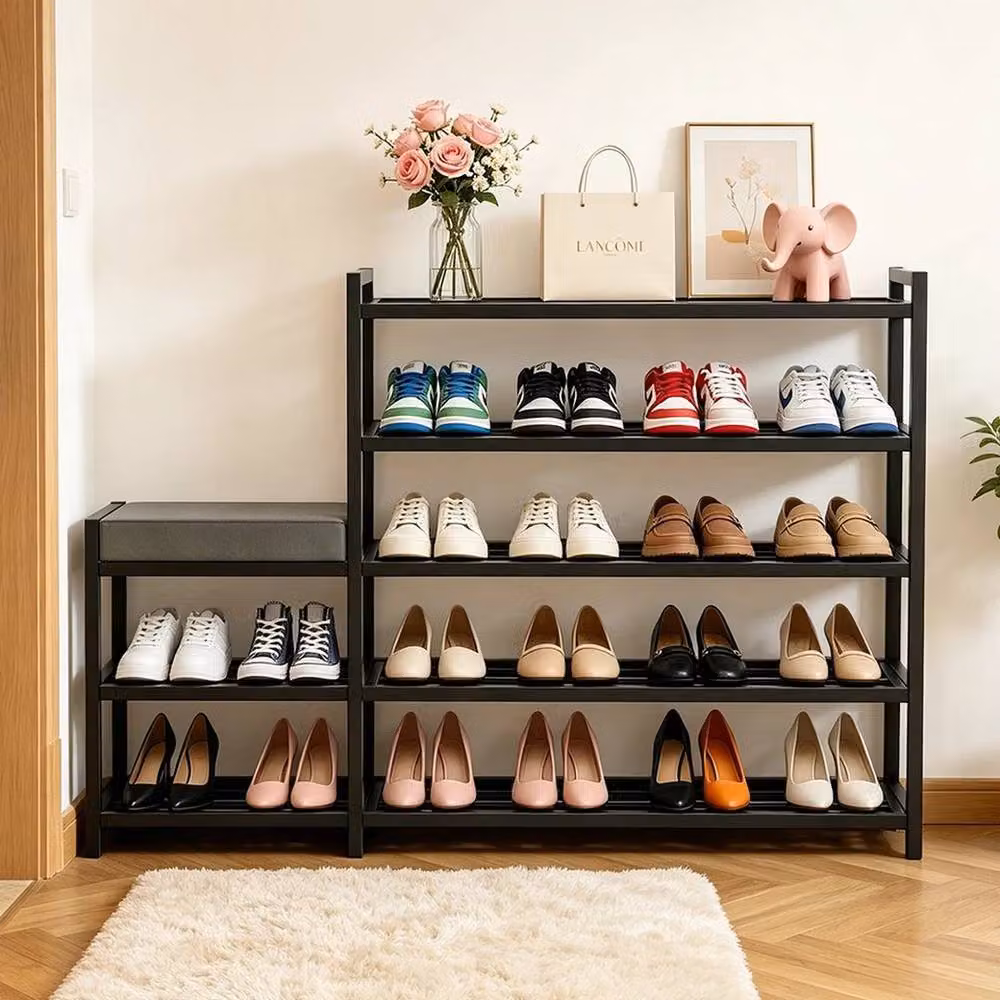 KORVIXA Modern Black Shoe Storage Rack and Bench, Width: 90 cm – 3