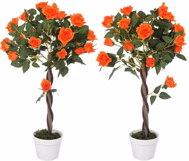 Nordara Set of 2 Multicolour Orange Artificial Rose Trees, Height: 90 cm – 1