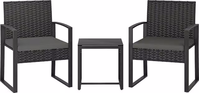 Outsunny Polyrattan Bistro Set with Cushions in Grey