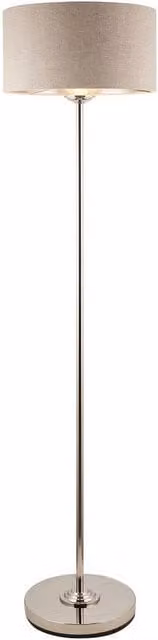 Netlighting Highclere Cylinder Floor Lamp Shade in Beige Linen with Chrome Plate, E27 – 1
