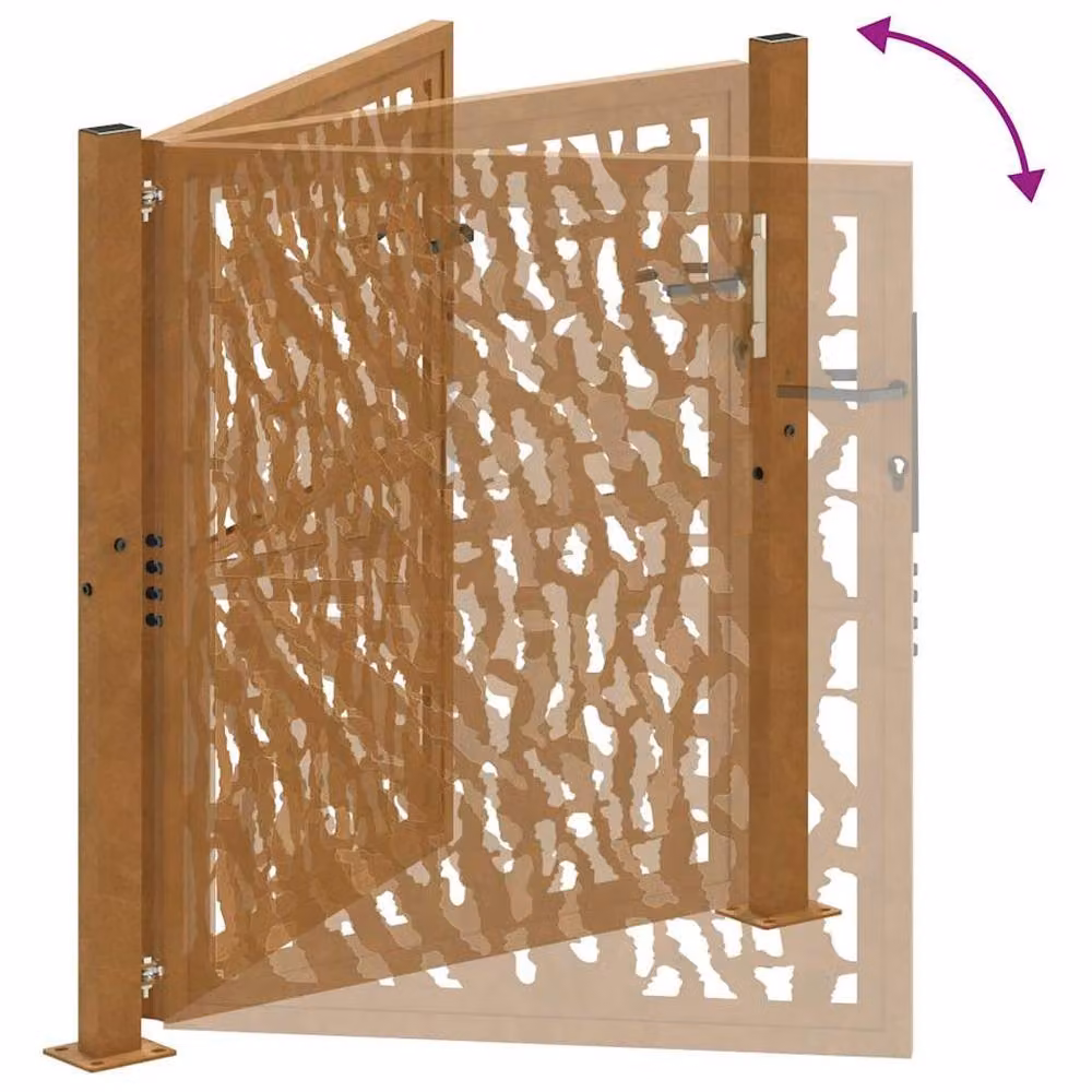 Berkfield Home Beautiful Garden Gate in Brown Weathering Steel with Trace Design, W/H: 105 x 105 cm – 5
