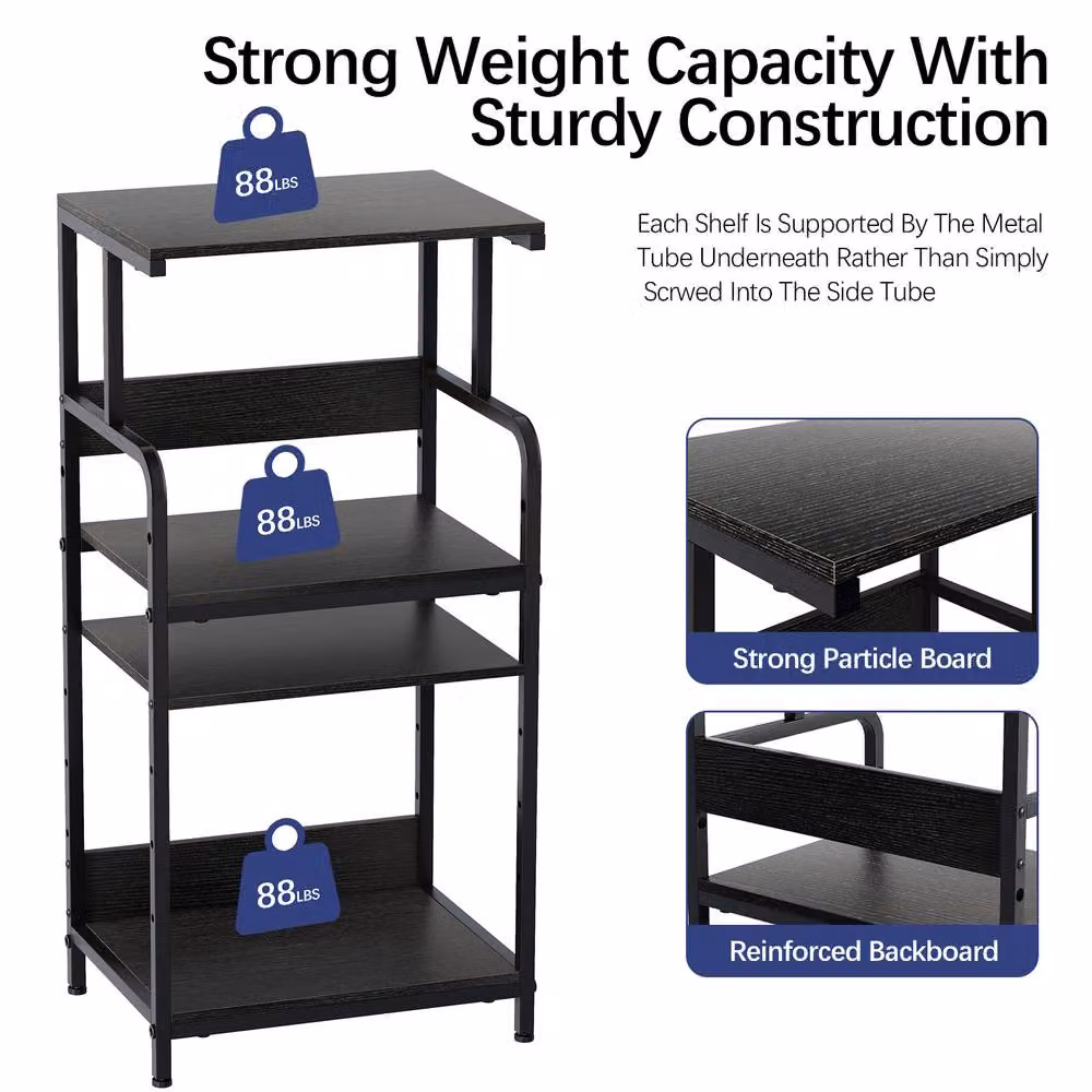 Huhote 4-Tier Black Printer Stand with Adjustable Shelves and Locking Wheels, H 113 x W 40 x D 40 cm – 3