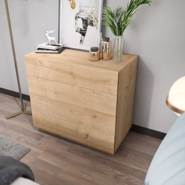 Decorotika Lines Wide Modern Dresser with Finger Pull Design in Brown and Yellow, W/D/H: 120 x 45 x 81.6 cm