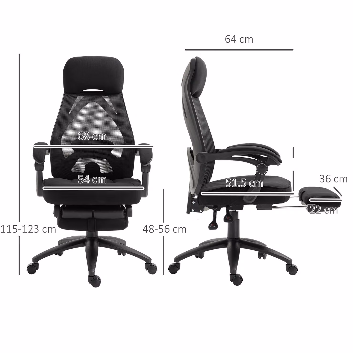 Vinsetto Black Executive Home Office Chair with Headrest, Footrest and Adjustable Lumbar Support – 3