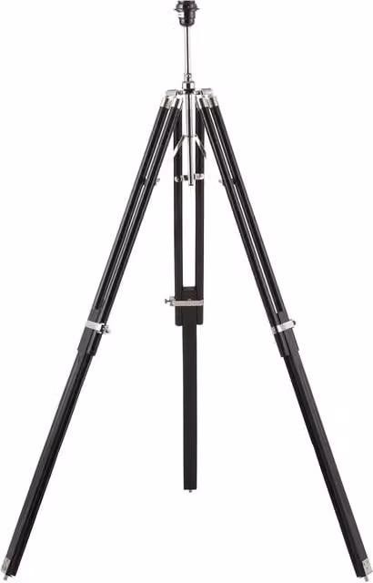Loops Adjustable Tripod Floor Lamp in Dark Wood and Brass with White Fabric Cylinder Shade, Height: 144 cm