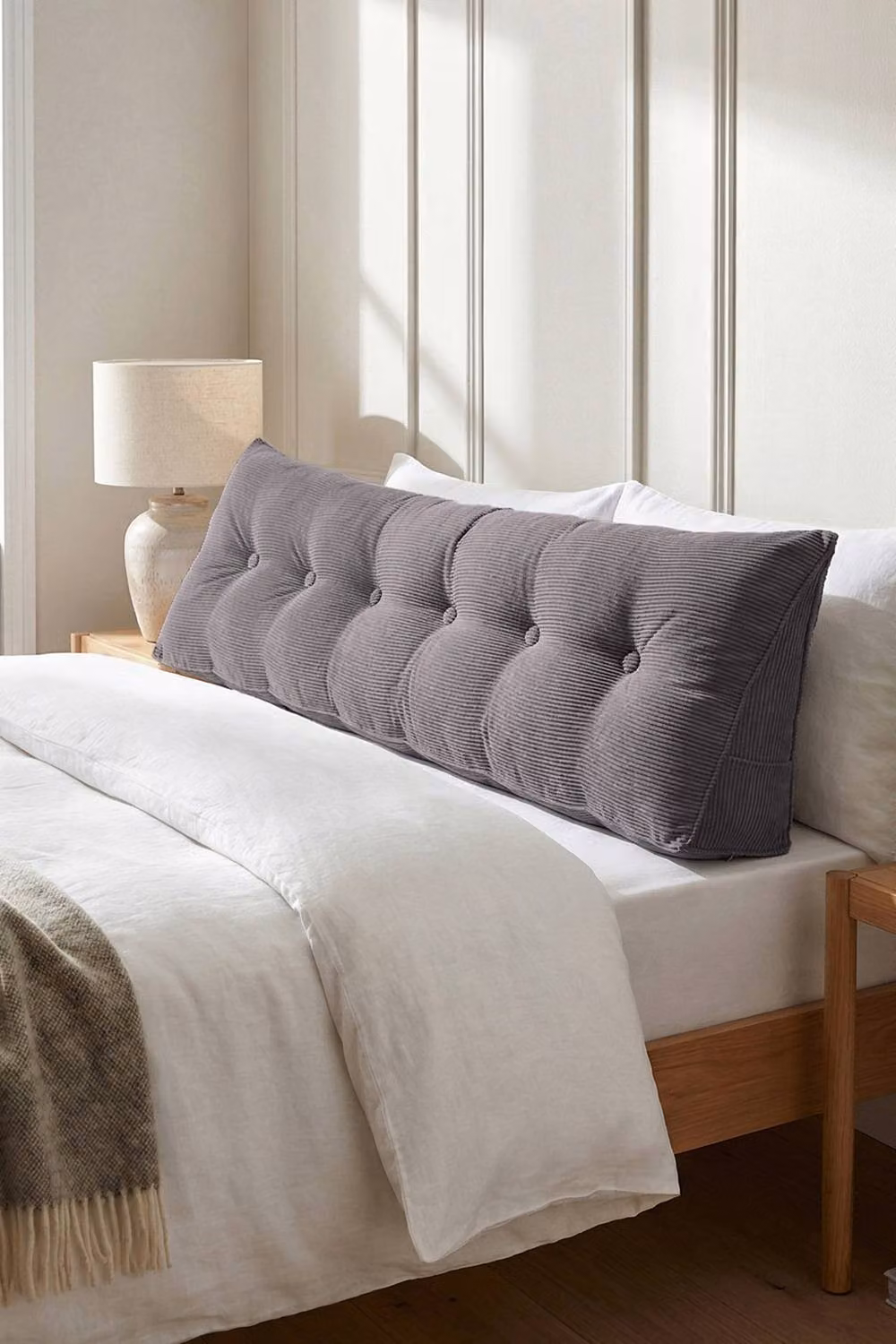 Living and Home Corduroy Wedge Headboard Pillow with Removable Cover in Grey, Medium – 3