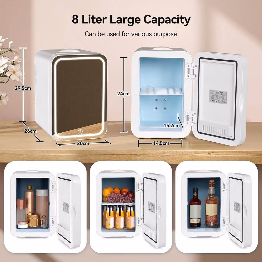 FLAVORA 8L Portable Mini Fridge and Warmer with LED Interior Light and Mirror in White, W/D/H: 15 x 15 x 100 cm – 3