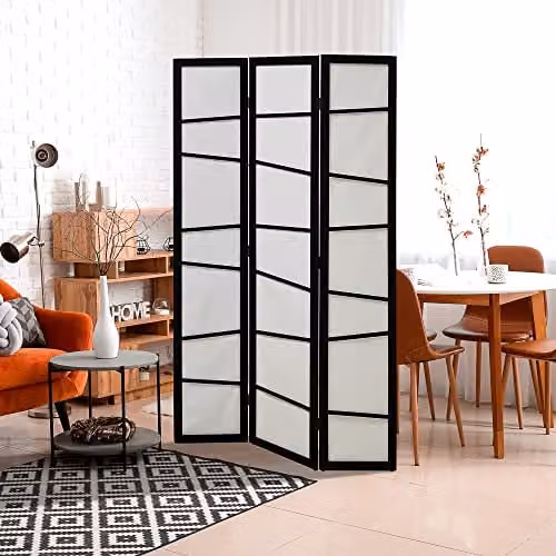 HOMCOM 3 Panel Wooden Folding Room Divider Privacy Screen in White, H 170 x W 120 x D 1.8 cm – 2