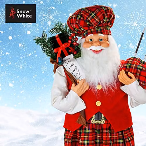 VFM Scottish Traditional Standing Father Christmas Christmas Decoration in Red Tartan Suit, Height: 90 cm – 3