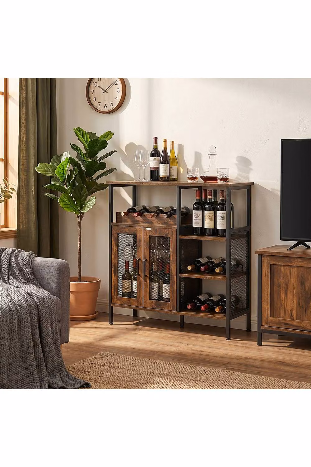 Living and Home Vintage Industrial Wine Bar Cabinet with Detachable Wine Rack in Brown and Black – 2