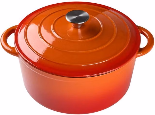 Garden Sanctuary 4L Enamelled Cast Iron Dutch Oven Casserole Pot with Lid in Orange – 1
