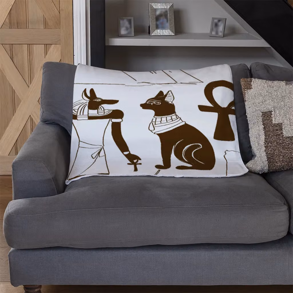 Benjamin Tate Design Hand Drawn Sketch Egypt Fleece Blanket in Brown and Beige, W/D/H: 120 x 150 cm – 3
