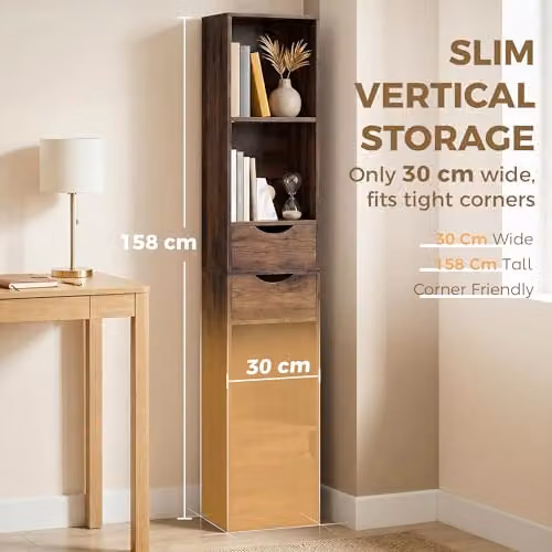 HOMCOM 3-Tier Modern Bookcase with Drawers and Adjustable Shelves, Brown – 3