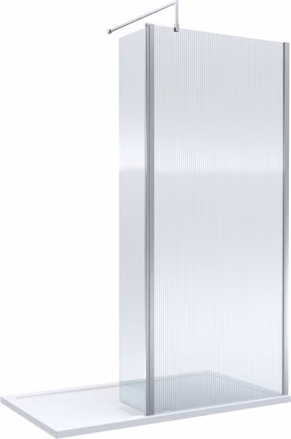 Balterley 8mm Fluted Glass Walk-in Wetroom Screen with Return and Tray, Silver, W: 1400 mm, D: 900 mm