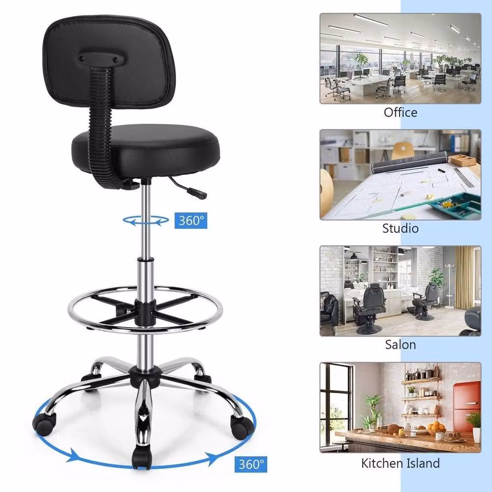 Kelvenix Ergonomic Swivel Drafting Chair in Black Faux Leather – 4