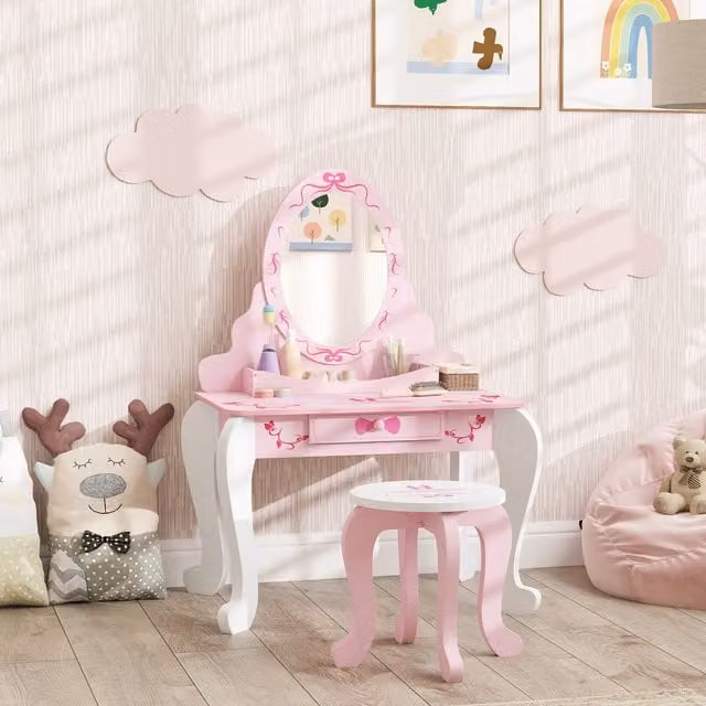 AIYAPLAY Ballet Theme Kids Dressing Table Set in Pink