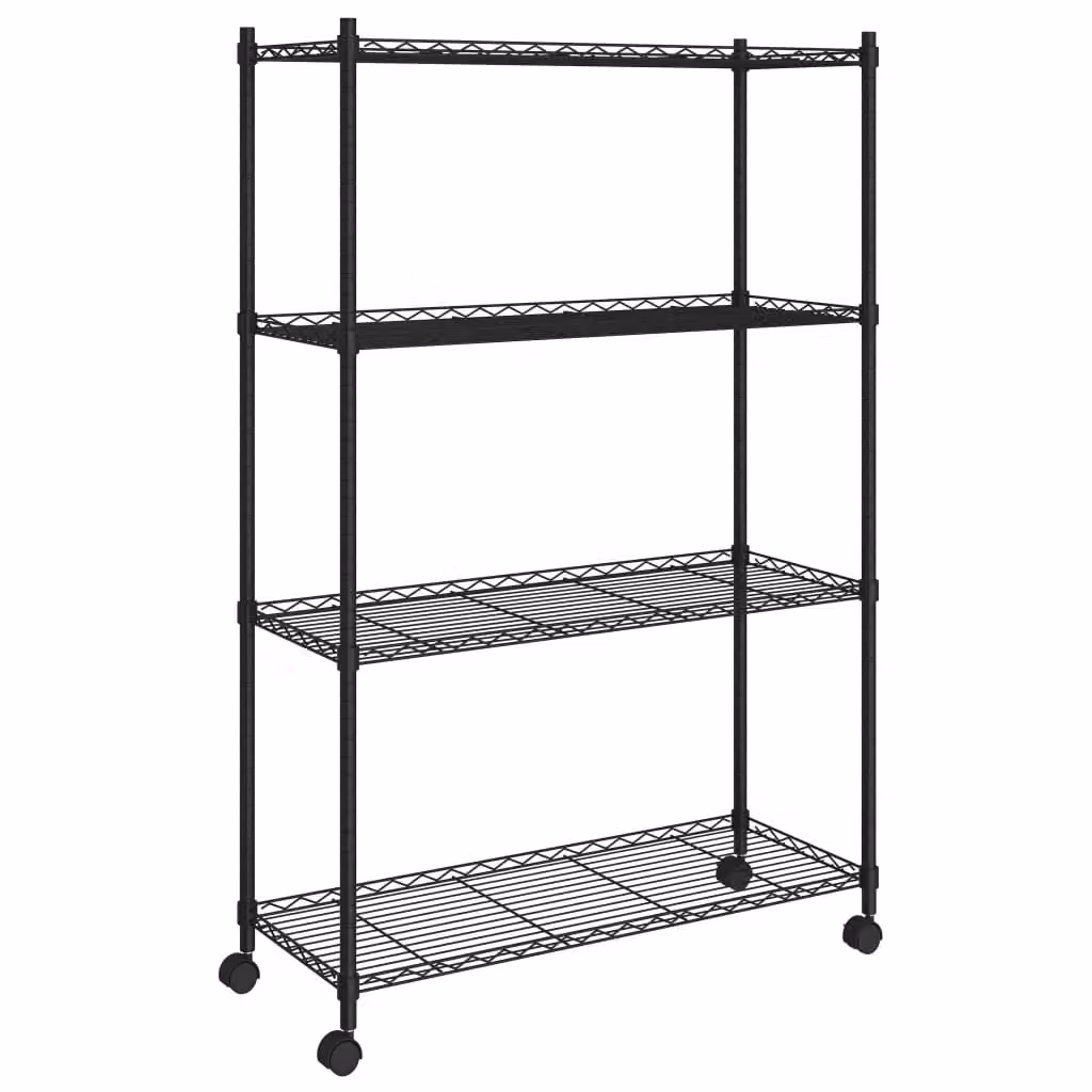 Berkfield Home 4-Tier Metal Storage Shelf with Wheels, Black, W/D/H: 90 x 35 x 142 cm – 2