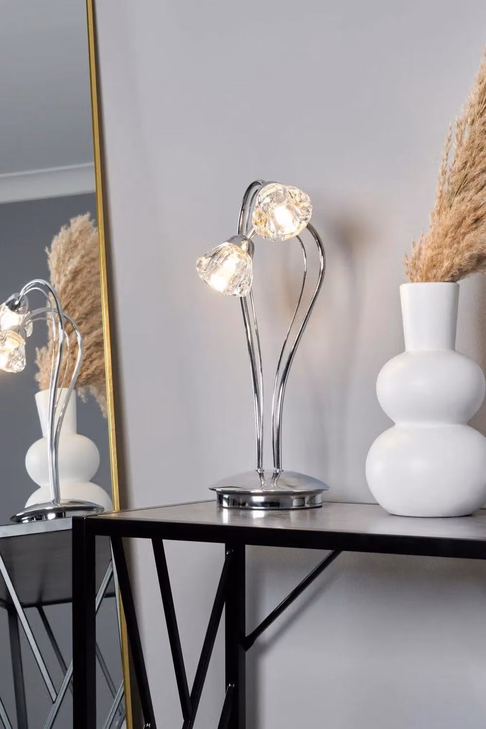 BHS Lighting Marianne Table Lamp in Silver and Chrome with Glass Shade – 2