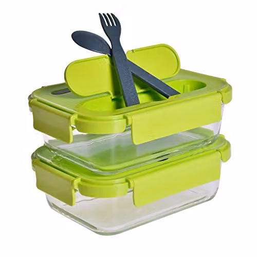 Waterside Transparent Glass Lunch Containers with Airtight Leakproof Silicone Snap Lids