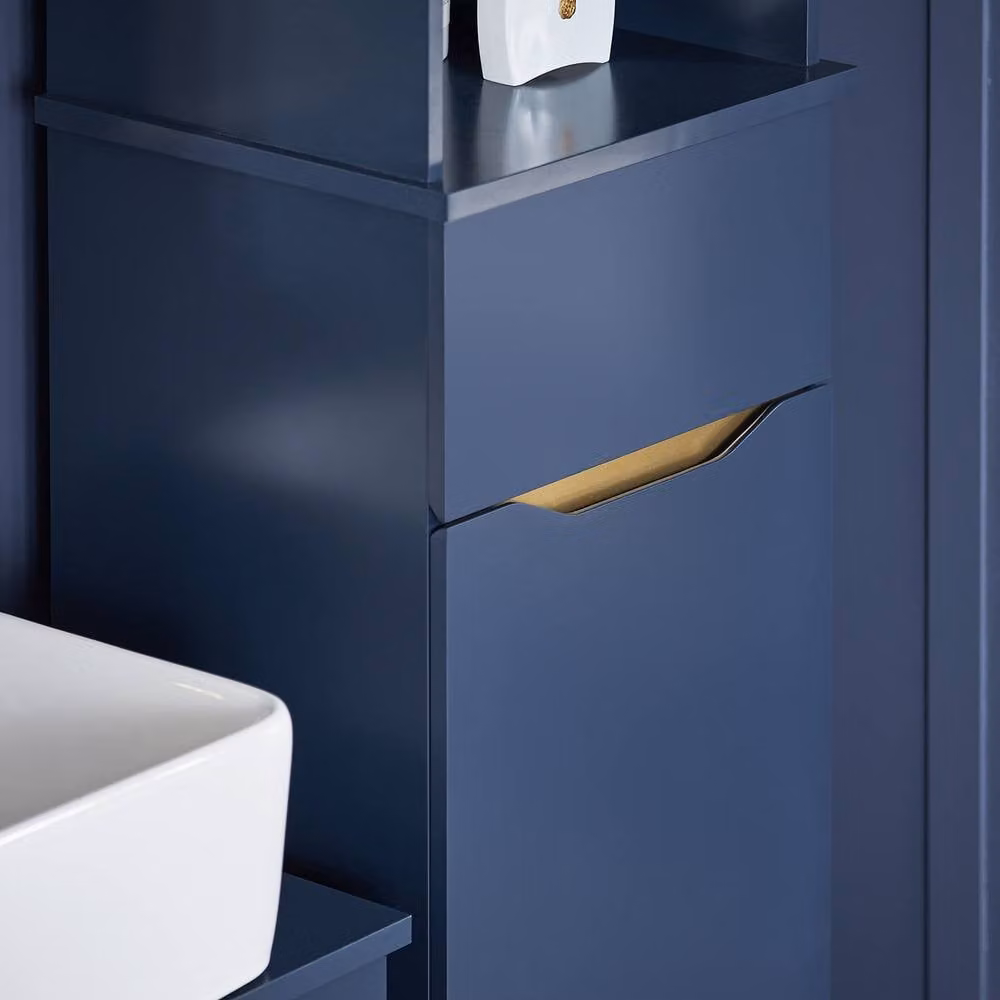 SoBuy Slim Tall Bathroom Cabinet with 3 Open Shelves and 1 Drawer, Dark Blue, Height: 170 cm – 3