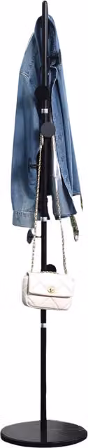 Pirlo Plush Modern Black Metal and Stone Post Tree Coat Stand with 8 Hooks, H 170 cm x W 20 cm